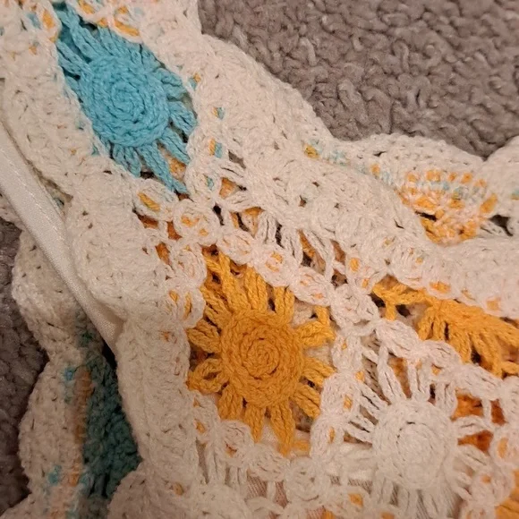 Fab'rik Orange, Turquoise & Cream Crocheted Boho Mini Dress - Picture 6 of 8